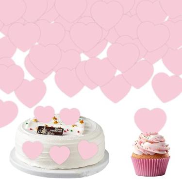 Imagem de 40Pcs Edible Heart Cupcake Toppers Wafer Paper Valentine's Day Cake Decorations for Wedding Engagement Bridal Shower Birthday Party Cake Decorations Supplies Pink