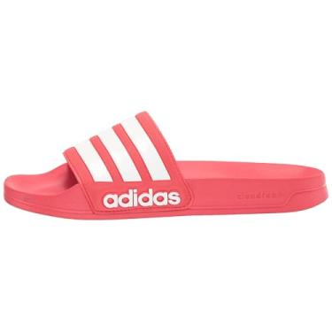 Imagem de adidas Sandália de chuveiro unissex Adilette para adultos, Vermelho vívido/branco/vermelho vívido, 19 Women/18 Men