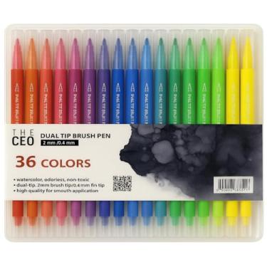 Imagem de THE CEO Marcadores de pincel de ponta dupla, conjunto de canetas artísticas (36 cores), canetas coloridas com ponta artística, para crianças, adultos, livros de colorir, cartões de Natal, desenho,