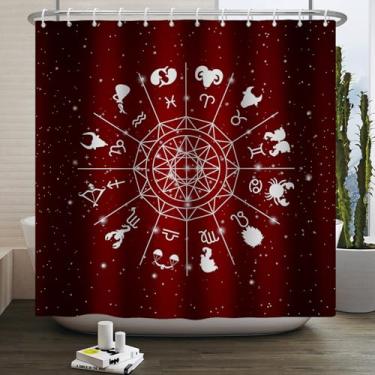 Imagem de ZJRBJB Cortina de chuveiro com constelação celestial, horóscopo, astrologia, vermelha, impermeável, com bainha ponderada, decorativa, para banheiro, universo, estrela, espaço, 183 x 183 cm com 12