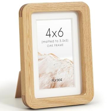 Imagem de FLYJOE Porta-retrato 10 x 15 cm, moldura de colagem de fotos de madeira de carvalho maciça natural com vidro temperado HD, moldura de madeira simples moderna, 10 x 15 cm fosca, moldura de parede para
