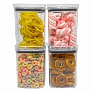 Imagem de Kit Potes Herméticos Porta Mantimentos Acrílico Empilháveis Quadrado Resistente Cozinha Dispensa(Kit 4 Potes 1L)