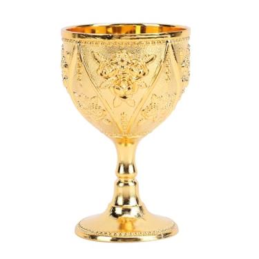 Imagem de Taça de vinho vintage, 30 ml retrô rosa em relevo cálice de vinho copo de comunhão vidro decorativo copo de chá de vinho cálice para recepção de casamento festa grande evento (cor dourada)