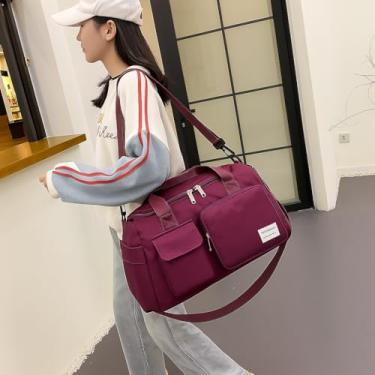 Imagem de Sacola moderna – Bolsa unissex à prova d'água para academia e viagem com separação úmida/seca, nylon dobrável, grande capacidade, Roxo e vermelho, One_Size
