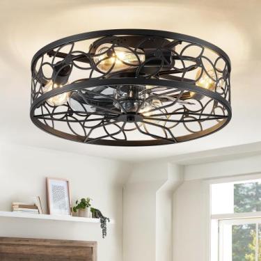Imagem de Ventilador de teto LEDIARY 18" Black Caged Low Profile Fan Light