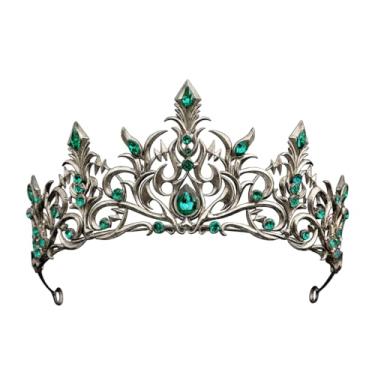Imagem de Tiara de cristal verde prata gótica para mulheres e meninas, tiara vintage de strass Dark Queen, Halloween, cosplay, baile de máscaras, fantasia de casamento, formatura, festa de aniversário