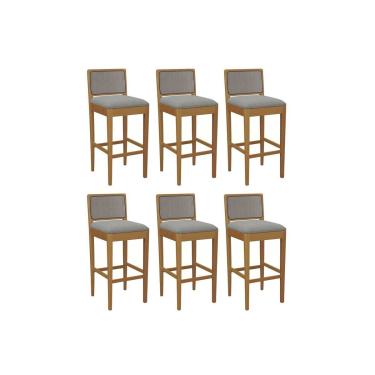 Imagem de Banqueta Sala de Jantar Sara 1BMM005CA Premium Madeira Maciça Kit 6 Un Carvalho/Boucle Cinza/Tela Chumbo - Kappesberg