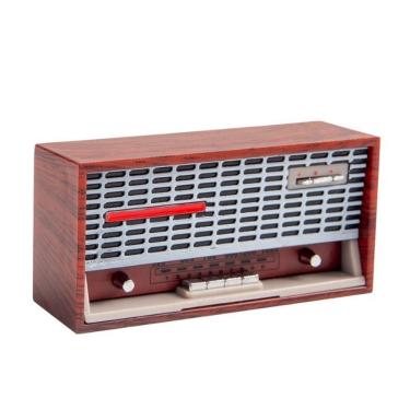 Imagem de Rádio de estilo retrô de madeira Dollhouse Furniture em escala 1:12