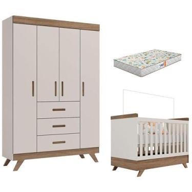 Imagem de Berço Americano Vitória e Guarda Roupa Infantil Retrô Maya Off White C