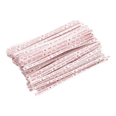 Imagem de 300 peças de laços torcidos de papel kraft, saco reutilizável de 10 cm, laços torcidos para embalagem de bolos de padaria, sacos de café, suprimentos de festa de casamento, branco/vermelho