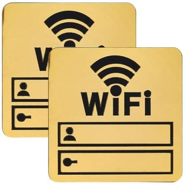Imagem de GORGECRAFT 2 peças, sinal de senha WiFi, dourado, acrílico, regravável, autoadesivo, sinalização de internet, sem fio, 3D, espelho de loja pública, decalque de parede para hóspedes, aluguel de férias