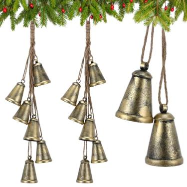 Imagem de Moxweyeni Conjunto de 12 peças de sinos de harmonia com corda de juta para pendurar metal vintage feito à mão rústico sinos de Natal da sorte decoração de casa presentes para mulheres mãe avó (formato