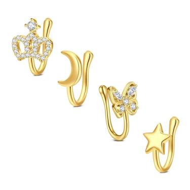 Imagem de Zolure Anel de nariz falso CZ Africano piercing de nariz dourado falso septo piercing de nariz piercing de nariz joia de nariz para mulheres joias sem piercing, Metal, Zircônia cúbica