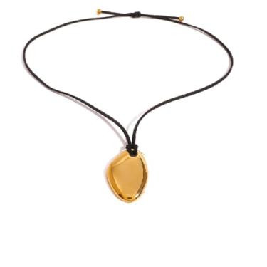 Imagem de ADAJURI Colar de cordão minimalista com pingente escultural feminino | Colar com pingente grosso de aço inoxidável banhado a ouro 18 K hipoalergênico | Gargantilha preta ajustável com estilo boho