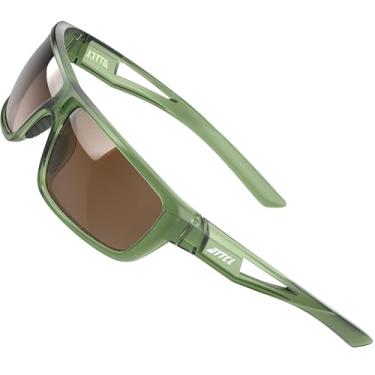 Imagem de ATTCL Óculos de sol polarizados masculinos esportivos: proteção UV leve TR90 armação antiderrapante envolvente para dirigir pesca golfe, J2021-luxury-cleargeen/marrom (não espelhado), M