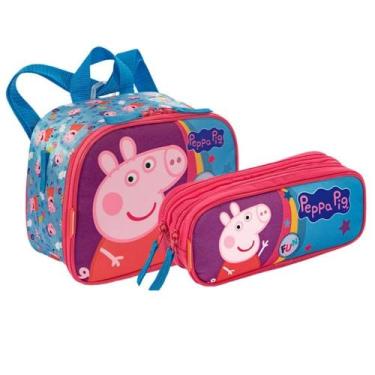 Imagem de Kit Lancheira Térmica Infantil + Estojo Sestini Peppa Core, Rosa