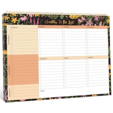 Imagem de Bloco de notas semanal com 52 folhas sem data (21 x 28 cm) - agenda semanal de mesa para mulheres e homens, trabalho e casa - Amber Garden