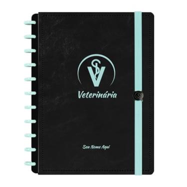 Imagem de Caderno De Disco Iscool Inteligente Personalizado 80 Folhas Profissões Preto Verde Oceano Veterinária Grande G