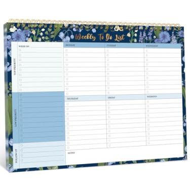 Imagem de Bloco de notas semanal com 52 folhas sem data (21 x 28 cm) - agenda semanal para mulheres e homens, trabalho e casa - Ocean Bloom