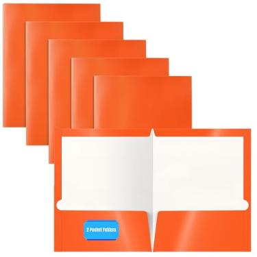 Imagem de Pasta de papel laranja laminada brilhante com 2 bolsos, tamanho de letra, pasta de papel laranja da Better Office Products, caixa com 25 pastas laranjas
