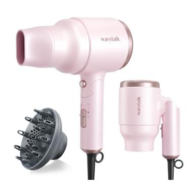 Imagem de Wavytalk Secador de cabelo com difusor, mini secador de cabelo com alça dobrável, secador de cabelo leve silencioso de 1600 W com difusor, design compacto, Pinky White