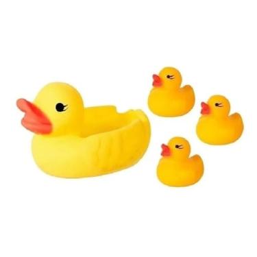 Imagem de Kit pato de borracha flutuante brinquedo de banho para bebê e crianças amarelo