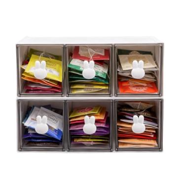 Imagem de Organizador de saquinhos de chá de plástico, caixa de chá de acrílico empilhável de 22 x 18 x 7 cm com 3 gavetas, design transparente, armazenamento para lanches de café e açúcar, suporte de saco de