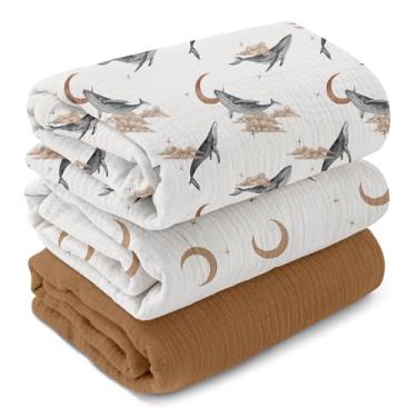 Imagem de GLLQUEN BABY Cobertores de musselina, pacote com 3 cobertores para recém-nascidos, meninos e meninas, cobertor unissex para bebê, ursinho, itens essenciais para bebês, lista e presente, 101,6 x 96,5