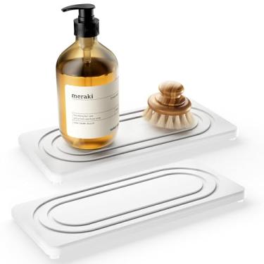 Imagem de MAGKOTA 2 peças de bandeja de pedra absorvente de água para pia, bandeja de banheiro de diatomita de secagem rápida, tapete de secagem de pedra para torneira de balcão de cozinha, organizador de