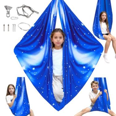 Imagem de Balanço sensorial para crianças e adultos com kit de cabide giratório de 360°, balanço terapêutico elástico de camada dupla comporta até 136 kg para autismo, TDAH, Asperger e SPD (Sky Star)