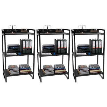 Imagem de Kit 3 Estantes Com 3 Prateleiras Escritório 14x60cm Preto