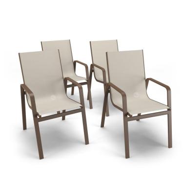 Imagem de Kit 4 Cadeiras Miami Gourmet Alumínio Marrom Tela Bege