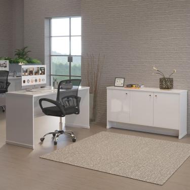 Imagem de Conjunto Escritório Office Mesa E Buffet Verbena - Vianossa - Branco Branco