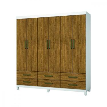 Imagem de Guarda Roupa D22 6 Portas 6 Gavetas Com Pés Carioca Móveis Branco Com Freijó