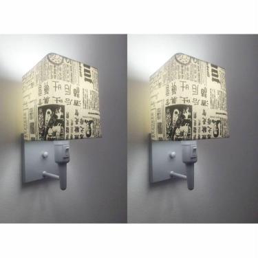 Imagem de Kit-2 Arandela Quadrada Md-2019 Cinza C- Inter Liga E Desl Cúpula Em Tecido Ny-jornal - Bivolt