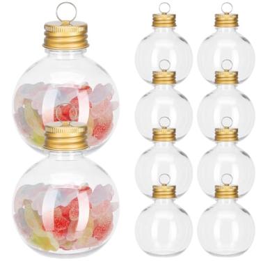 Imagem de Veemoon 10 bolas de Natal transparentes para árvore de Natal, enfeites preenchíveis, garrafa de água, pingente de plástico para decoração de casa, decoração de festa, dourado, 250 ml (100 ml)