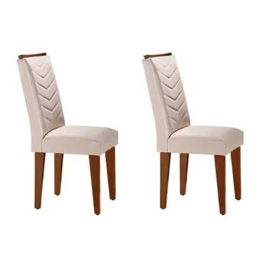 Imagem de Cadeira Sala de Jantar Londrina Madeira Kit 2 Un Capuccino/Veludo Creme - Rufato