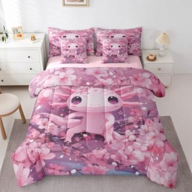 Imagem de Jogo de cama casal e edredom com estampa de ramos de flores botânicas, estampa de ramos de flores botânicas, decoração de quarto kawaii rosa