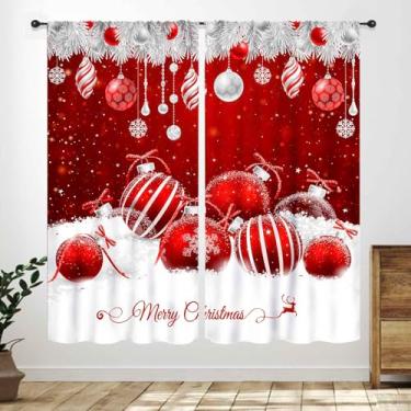 Imagem de Lnepty Cortinas de Natal vermelhas, floco de neve de inverno, árvore de Natal, abeto, Feliz Natal, festa, festa, tratamentos de janela para casa, cozinha, sala de estar, sala de jantar, 2 painéis, 106