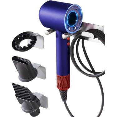 Imagem de Suporte para secador de cabelo Dyson, organizador de parede para supersônico e berçário, suporte de secador de cabelo Dyson de aço inoxidável com anéis magnéticos, à prova d'água e resistente à