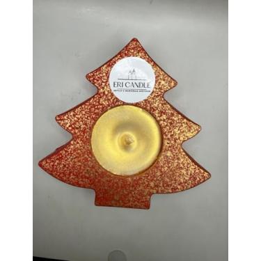 Imagem de Porta Vela Decorativo em Cimento, Castiçal Árvore de Natal, com Vela Aromática Gengibread (vermelho)