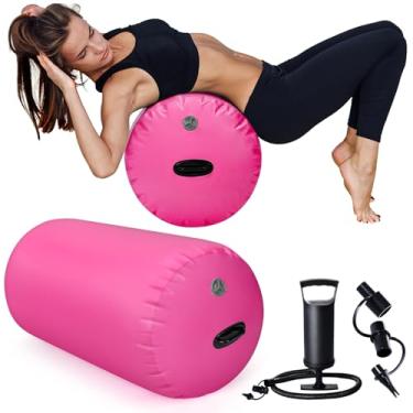 Imagem de Soulchen Rolo de ar com bomba de ginástica barril inflável rolo de ar barril de ar treinador de mola traseira treinador de mola para costas treinamento de mola de torcida uso doméstico (rosa)