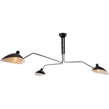 Imagem de Lustre Vintage Luz De Teto Ajustável Braço Longo Preto Lâmpada De Teto 3-luzes Restaurante Cozinha Quarto Iluminação Decorativa, Black, M-160CM