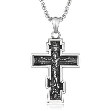 Imagem de HEXALOVA Colar de cruz para homens, pingente de cruz de aço inoxidável prateado com corrente, colar punk gótico, joia cristã gótica para mulheres, Aço inoxidável, Sem Pedra Preciosa