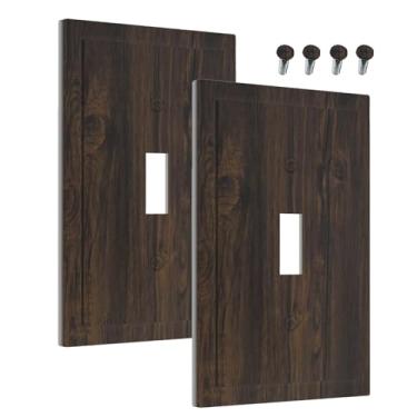 Imagem de Wmhusu Capa decorativa para interruptor de luz, textura de madeira marrom escuro, placa rústica, 1 gangue, capa de placa de parede, interruptor único, placa elétrica para decoração de quarto de cabine