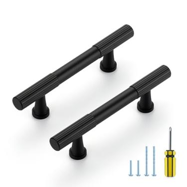 Imagem de Ravinte Decor Pacote com 12 puxadores pretos de armário de cozinha, alças pretas foscas com orifício central de 7,6 cm para gavetas de cômoda