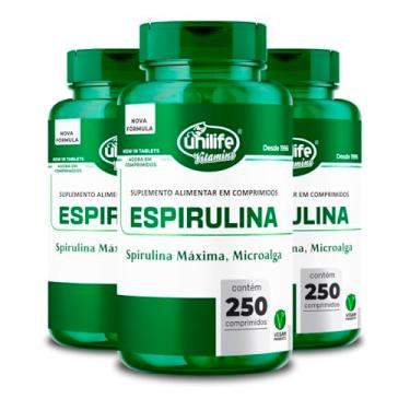 Imagem de Kit 3 Espirulina Unilife 250 Comprimidos 1000mg