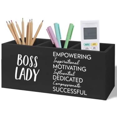 Imagem de Yhtrg Boss Lady Gifts Porta-lápis de madeira para mesa, os melhores presentes para chefes para mulheres, pincel de maquiagem de madeira, organizador de escova de dentes, para mulheres, líderes