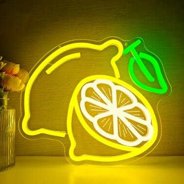 Imagem de hhuohuona Sinal de néon de limão para decoração de parede, luz de LED de frutas de verão, luz cítrica, néon, letreiro para casa, cozinha, banheiro, decoração de festa com tema de limão