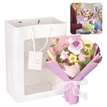 Imagem de LUMINFLY Buquê de flores de crochê, rosas artesanais e flores folhadas com luzes LED, arranjo floral falso para decoração e presente